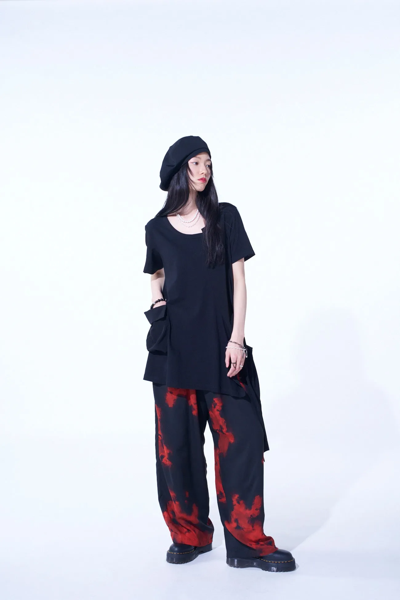 SOFT JERSEY CREPE de CHINE POCKET SIde SLIT KNOT T-SHIRT