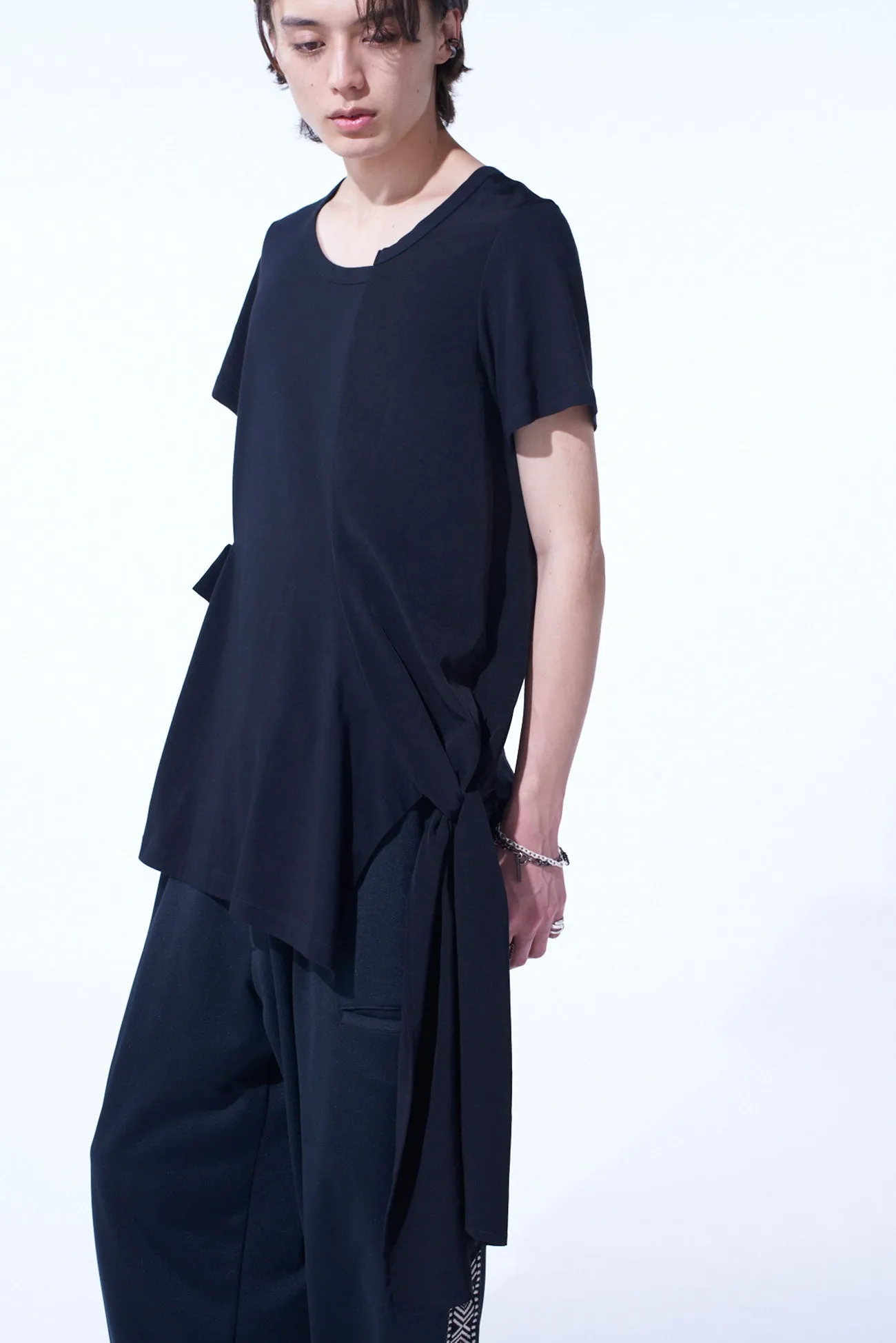 SOFT JERSEY CREPE de CHINE POCKET SIde SLIT KNOT T-SHIRT
