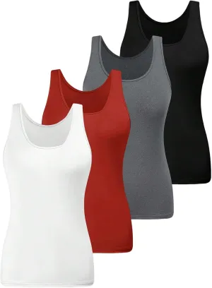 SOLY HUX Women's Plus Size 4 Packs Long Tank Tops Sleeveless Undershirts Layering Basic Vests
