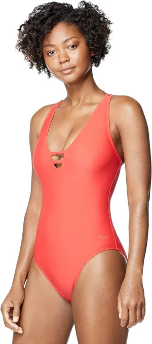 Speedo Women's Swimsuit One Piece V-Neck Strappy Back Contemporary Cut