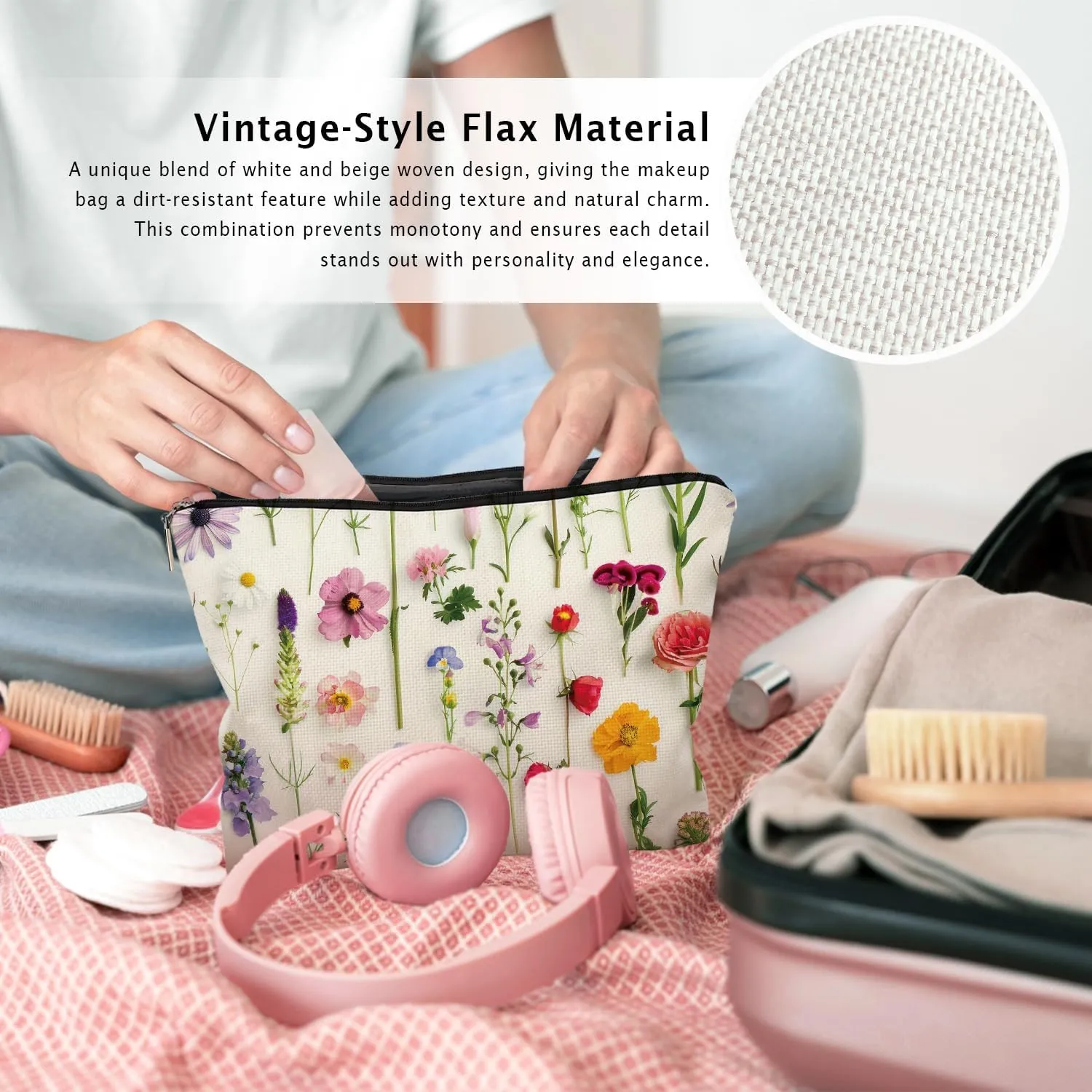 Spring Floral Makeup Bag, Colorful Wildflowers Cosmetic Bags for Women, Girly Gifts, Girly Stuff, Colorful Flowers Aesthetic Zipper Makeup Pouch