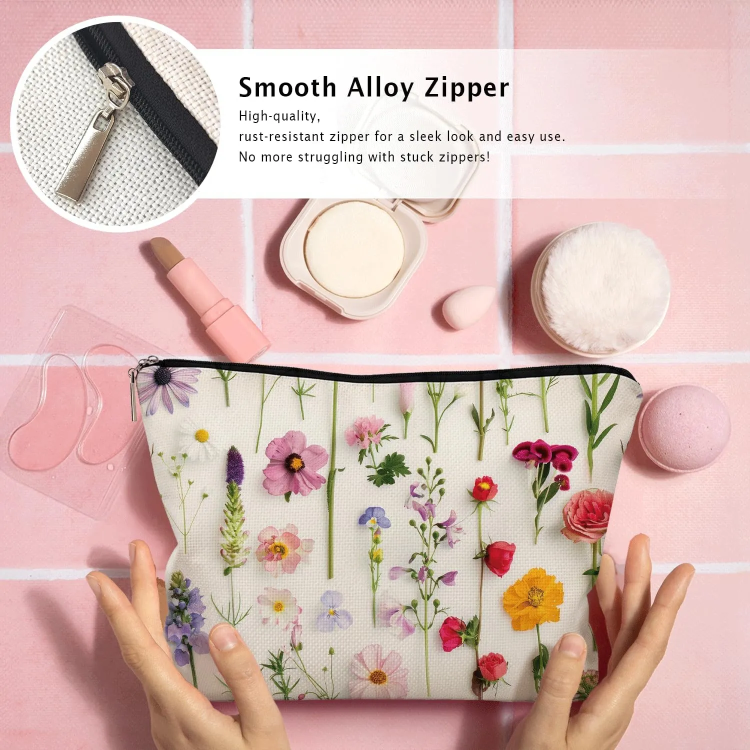 Spring Floral Makeup Bag, Colorful Wildflowers Cosmetic Bags for Women, Girly Gifts, Girly Stuff, Colorful Flowers Aesthetic Zipper Makeup Pouch