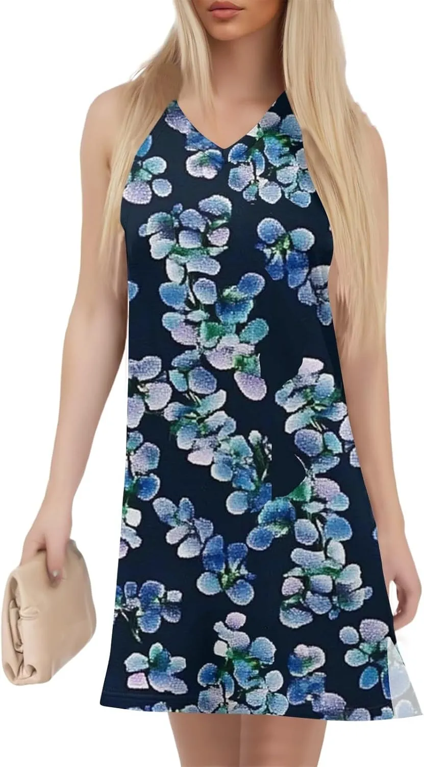 Summer Dresses for Women 2025 Loose Casual Tank Dress Beach Sundresses Sleeveless Floral T Shirt Dresses with Split