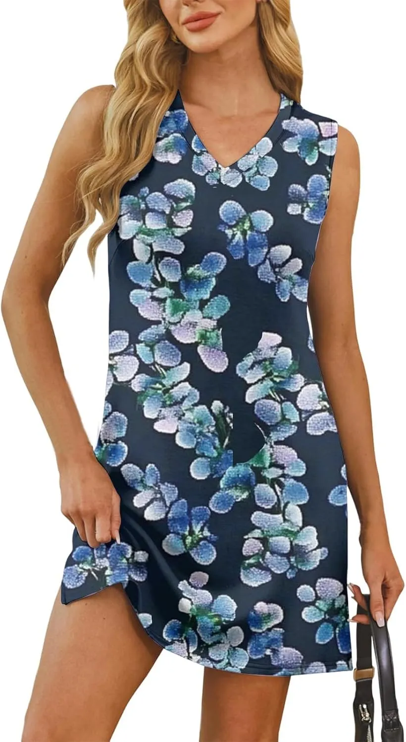 Summer Dresses for Women 2025 Loose Casual Tank Dress Beach Sundresses Sleeveless Floral T Shirt Dresses with Split