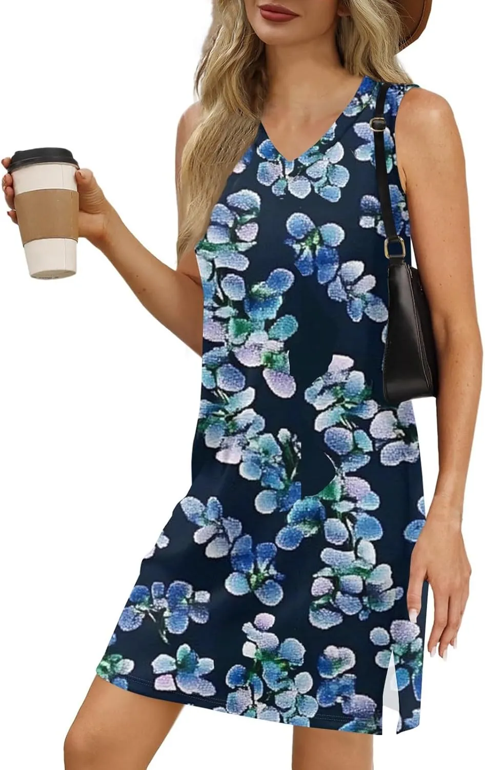 Summer Dresses for Women 2025 Loose Casual Tank Dress Beach Sundresses Sleeveless Floral T Shirt Dresses with Split
