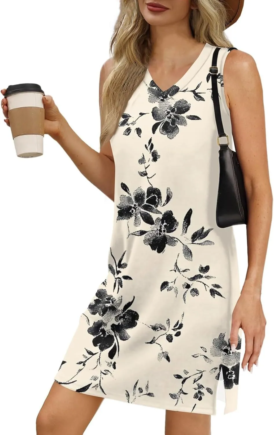 Summer Dresses for Women 2025 Loose Casual Tank Dress Beach Sundresses Sleeveless Floral T Shirt Dresses with Split