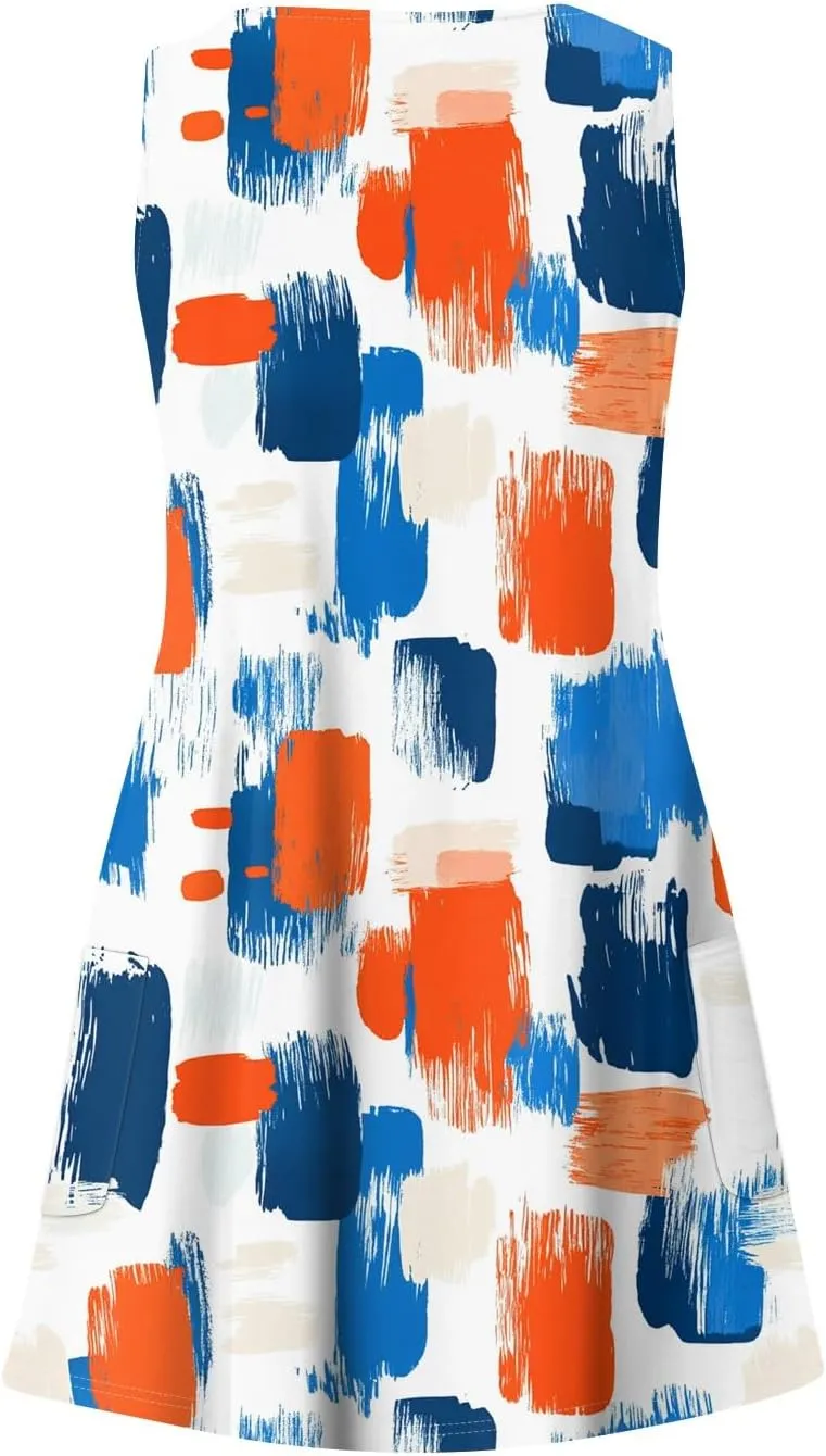 Summer Dresses for Women 2025 Loose Floral Tank Dress V-Neck Casual Sundresses Boho Beach Sleeveless T Shirt Dresses