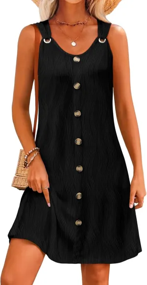 Summer Dresses for Women 2025 Sleeveless Floral Boho Swimsuit Cover Ups Casual Button Beach Vacation Tank Sundresses