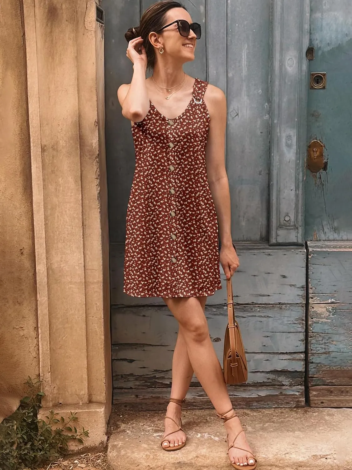 Summer Dresses for Women 2025 Sleeveless Floral Boho Swimsuit Cover Ups Casual Button Beach Vacation Tank Sundresses