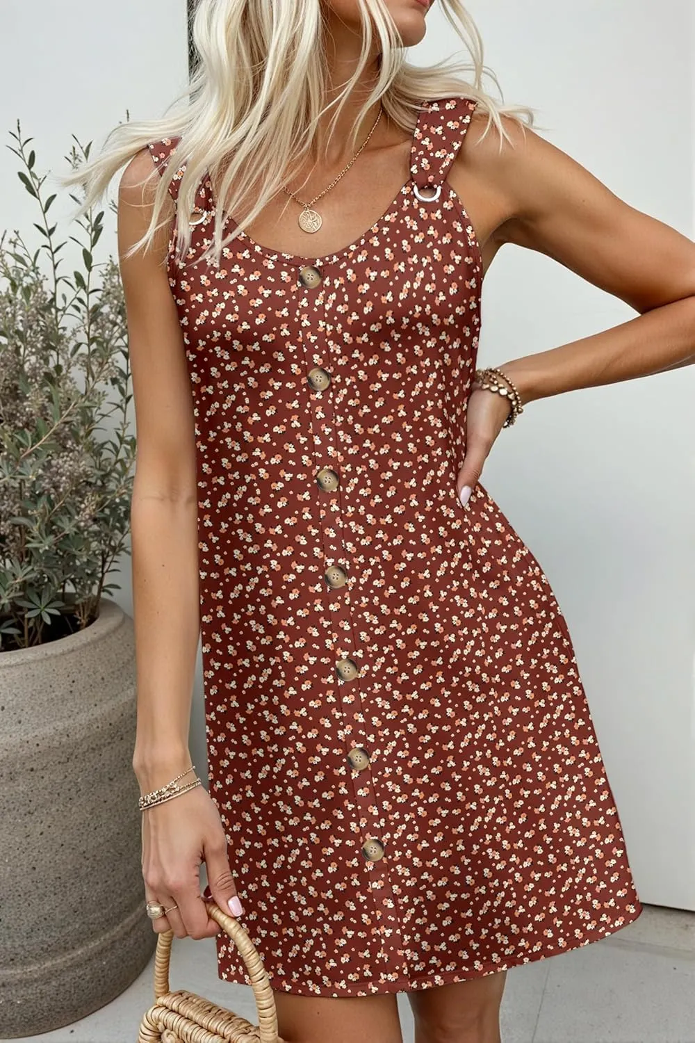 Summer Dresses for Women 2025 Sleeveless Floral Boho Swimsuit Cover Ups Casual Button Beach Vacation Tank Sundresses
