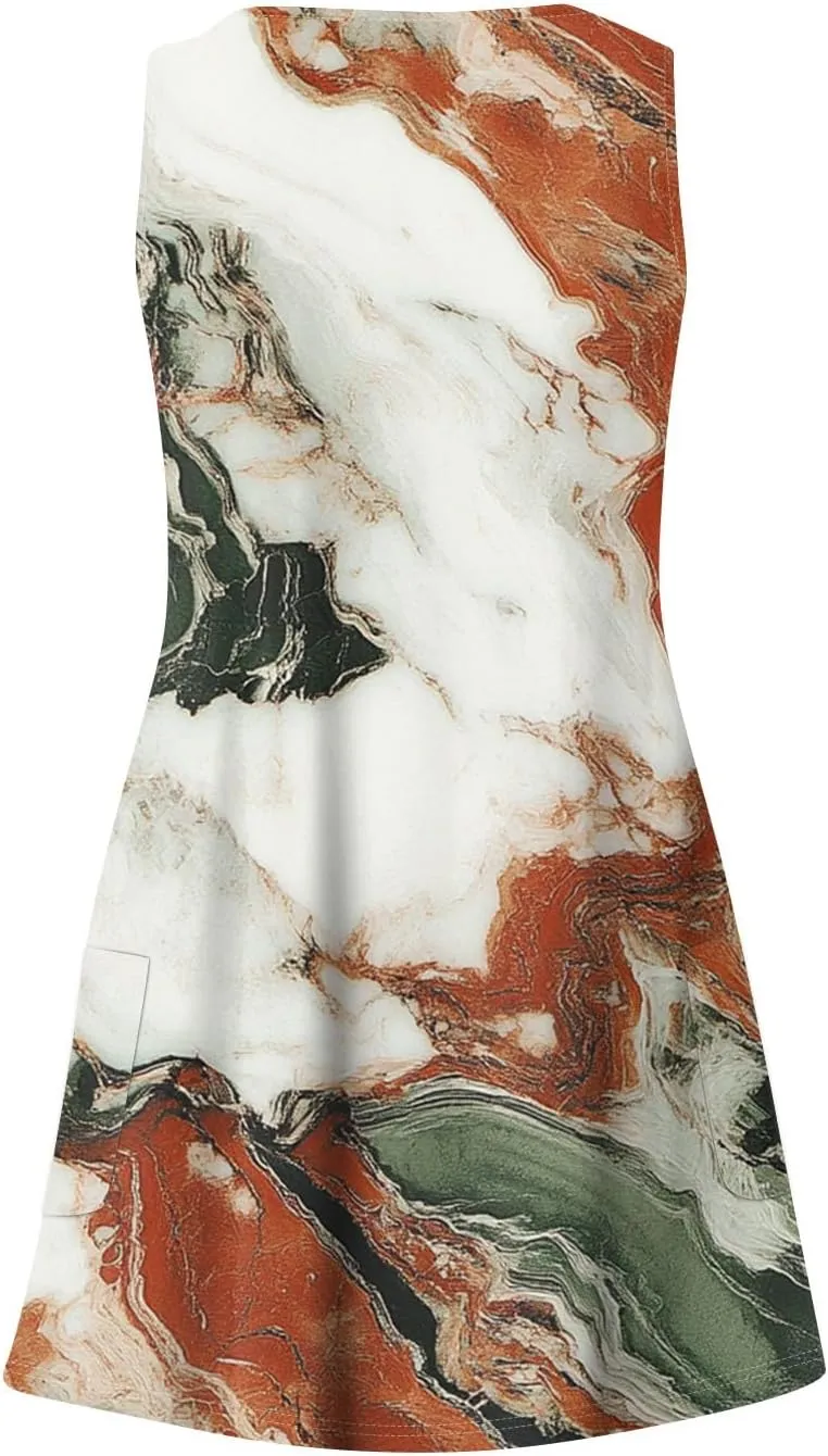 Summer Dresses for Women 2025 Sleeveless Loose Sundresses V Neck Boho Beach T Shirt Dresses Casual Floral Tank Dress