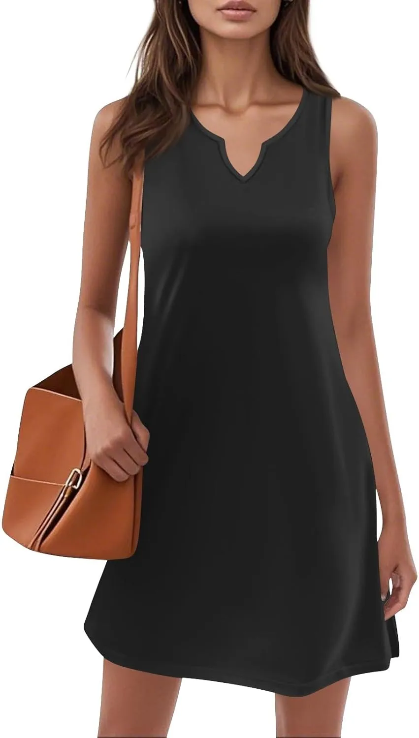 Summer Dresses for Women V-Neck Sundresses Sleeveless Loose Sleep Dress Beach Tank Dress Printed Casual T Shirt Dresses