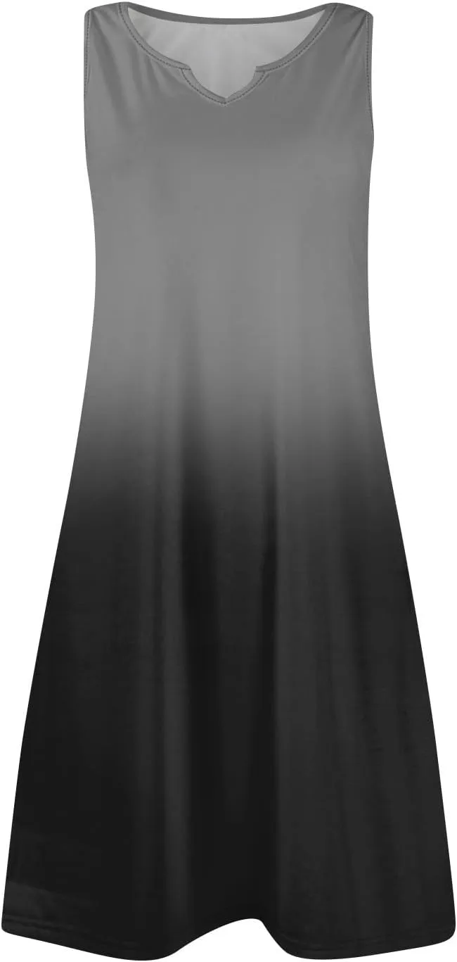 Summer Dresses for Women V-Neck Sundresses Sleeveless Loose Sleep Dress Beach Tank Dress Printed Casual T Shirt Dresses