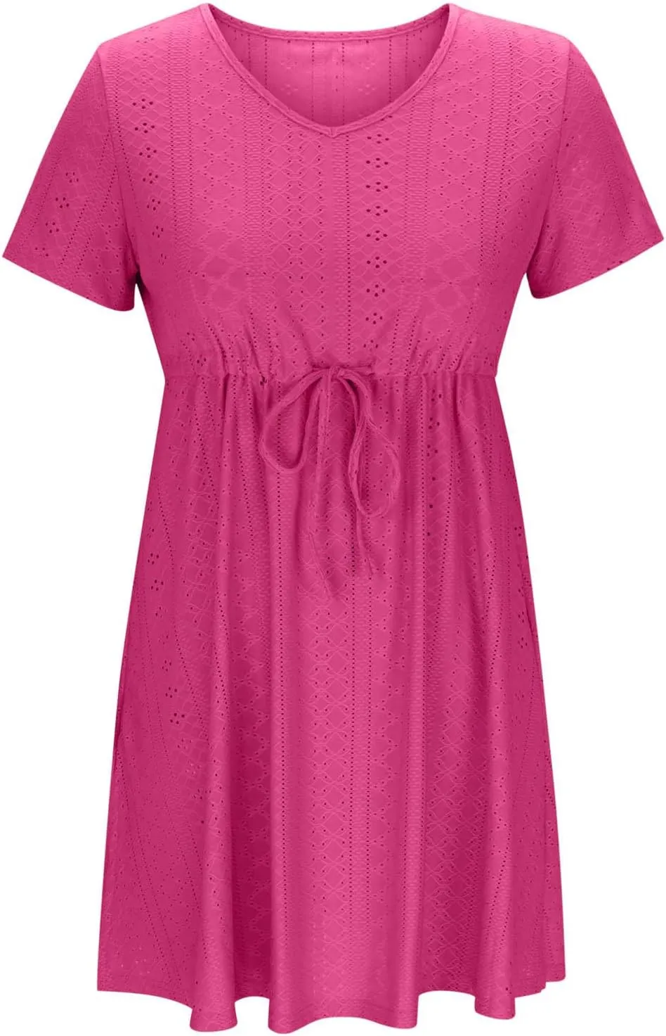Sun Dresses for Women 2025 Vacation Casual Summer Short Sleeve Dress V-Neck Tie Waist Eyelet Beach Sundresses