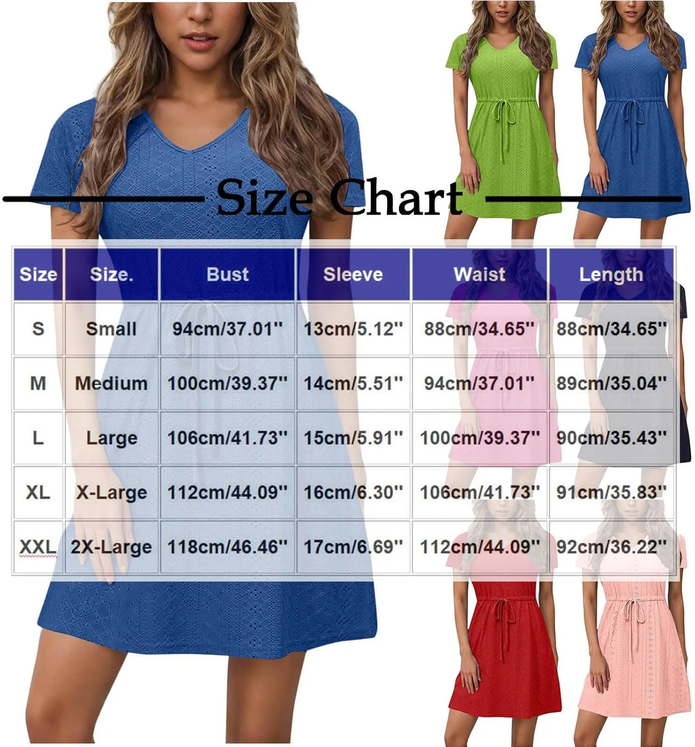 Sun Dresses for Women 2025 Vacation Casual Summer Short Sleeve Dress V-Neck Tie Waist Eyelet Beach Sundresses
