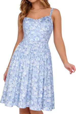 Sureple Women's Corset Summer Casual Dresses Spaghetti Strap Knee Length Sleeveless Swing Aline Sundress with Pockets