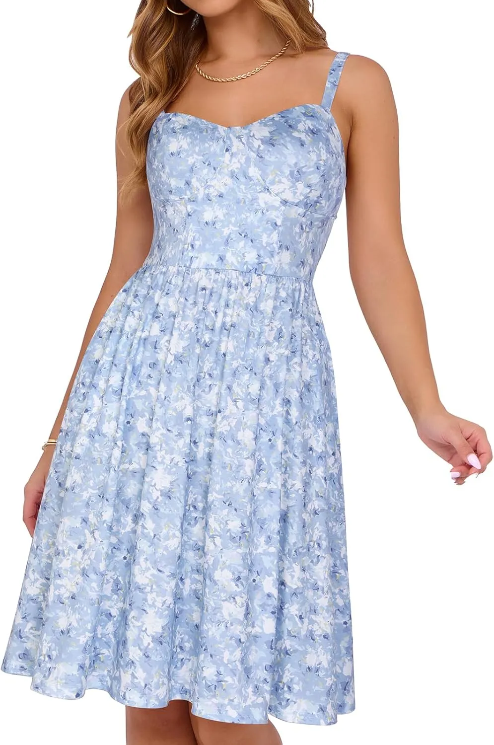 Sureple Women's Corset Summer Casual Dresses Spaghetti Strap Knee Length Sleeveless Swing Aline Sundress with Pockets