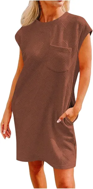 T Shirt Dress for Women 2025 Summer Crewneck Short Sleeve Ribbed Mini Tshirts Dress Elegant Y2k a Line Short Dresses