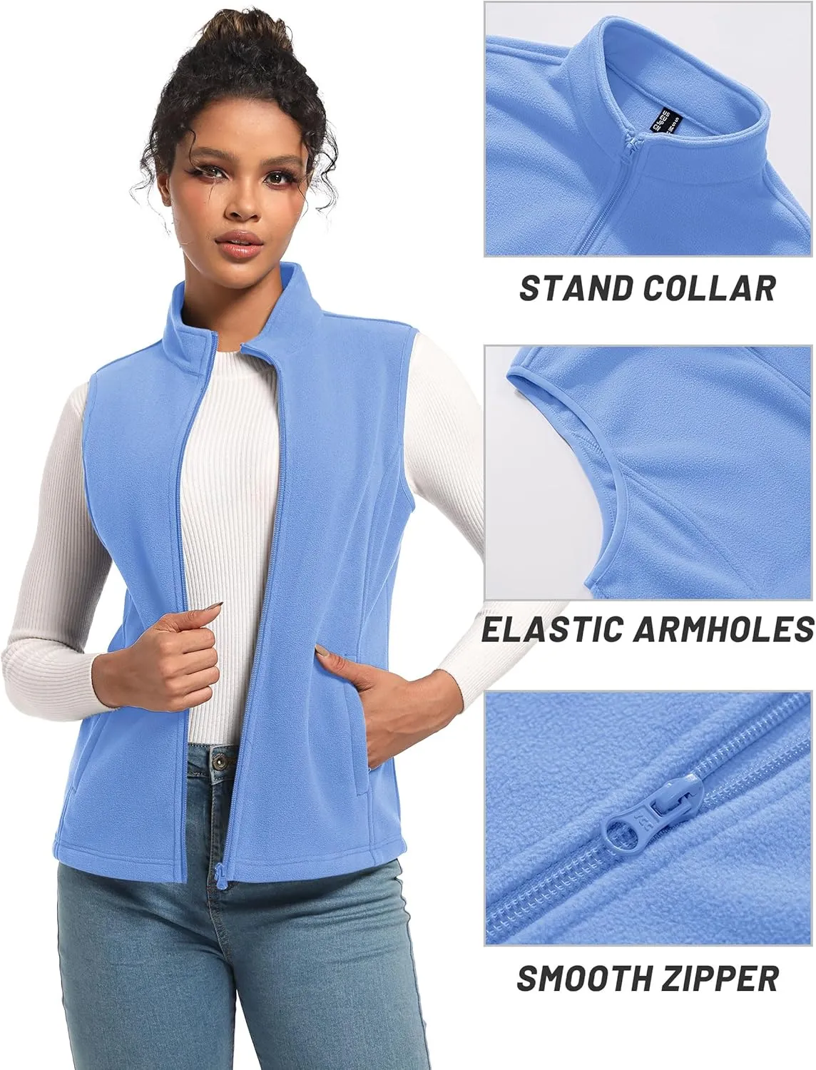 TACVASEN Women's Fleece Vest Lightweight Warm Vests Outerwear Sleeveless Zip Jacket Fall Winter Soft Vest with Pockets