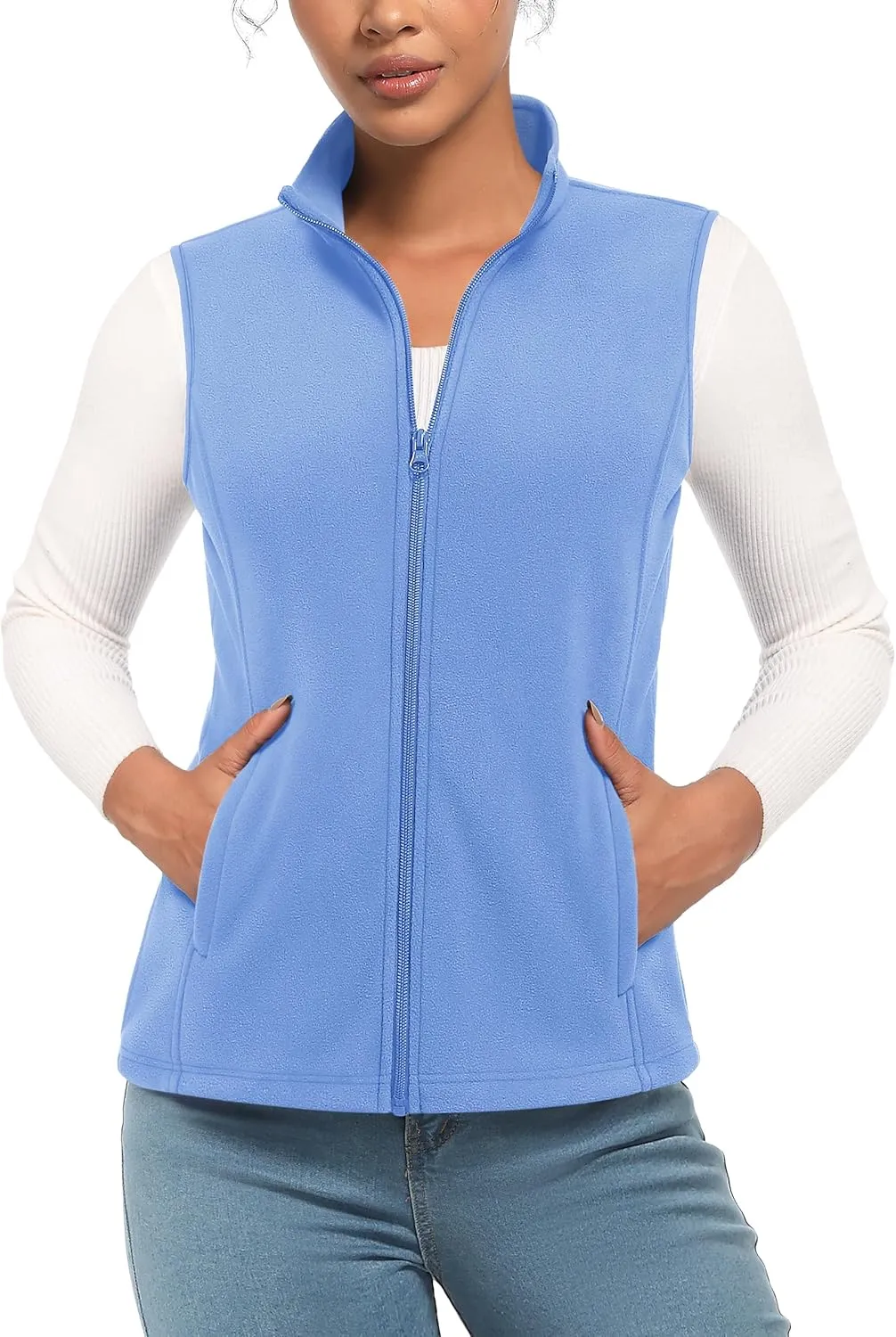 TACVASEN Women's Fleece Vest Lightweight Warm Vests Outerwear Sleeveless Zip Jacket Fall Winter Soft Vest with Pockets