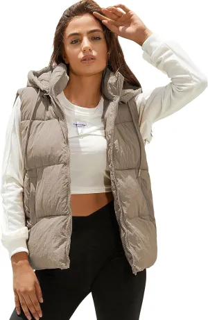 Tanming Black Puffer Vest Women Zip Up Lightweight Sleeveless Winter Outerwear Vests with Hood