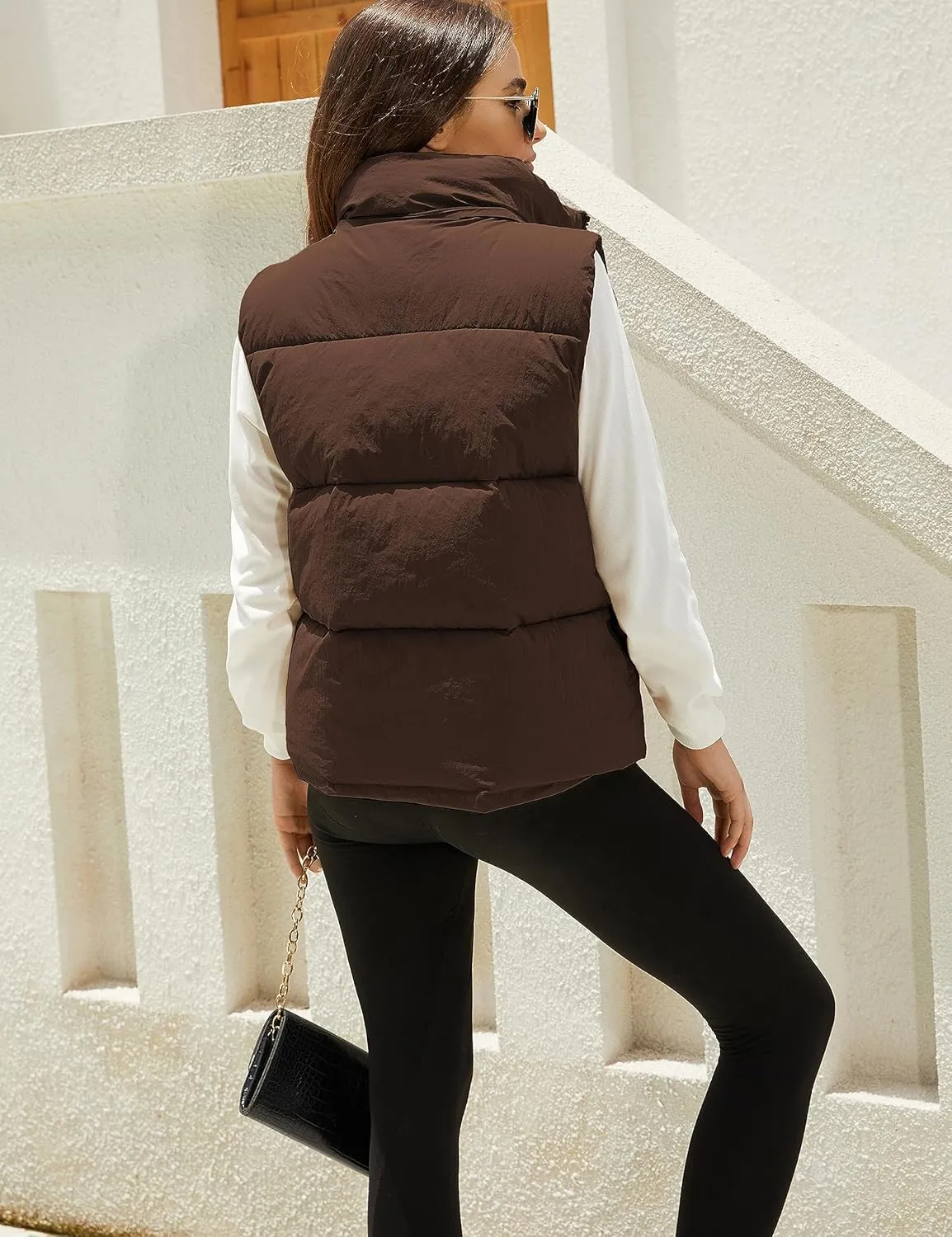 Tanming Black Puffer Vest Women Zip Up Lightweight Sleeveless Winter Outerwear Vests with Hood