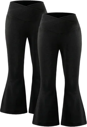 Toddler Girl Flared Pants -2 Pack Bell Bottoms Pants for Girls - Kids Spring Fall Trousers Set Size 3~7T