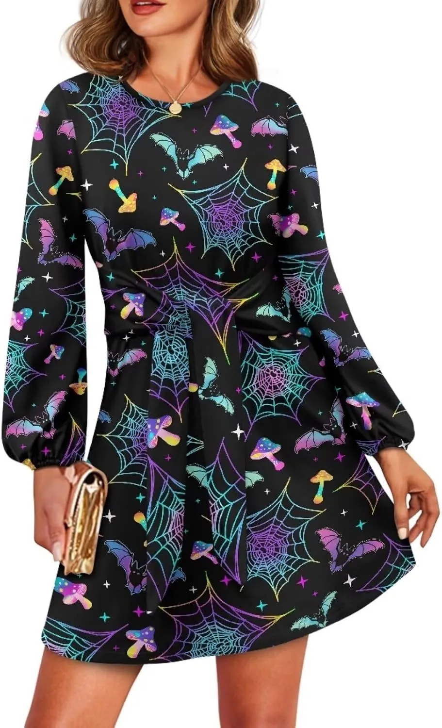 TODIYADDU Womens Long Sleeve Dress for Women Long Sleeve Tie Waist Elegant Cocktail Party Mini Fall Dresses Gifts Size S-XL