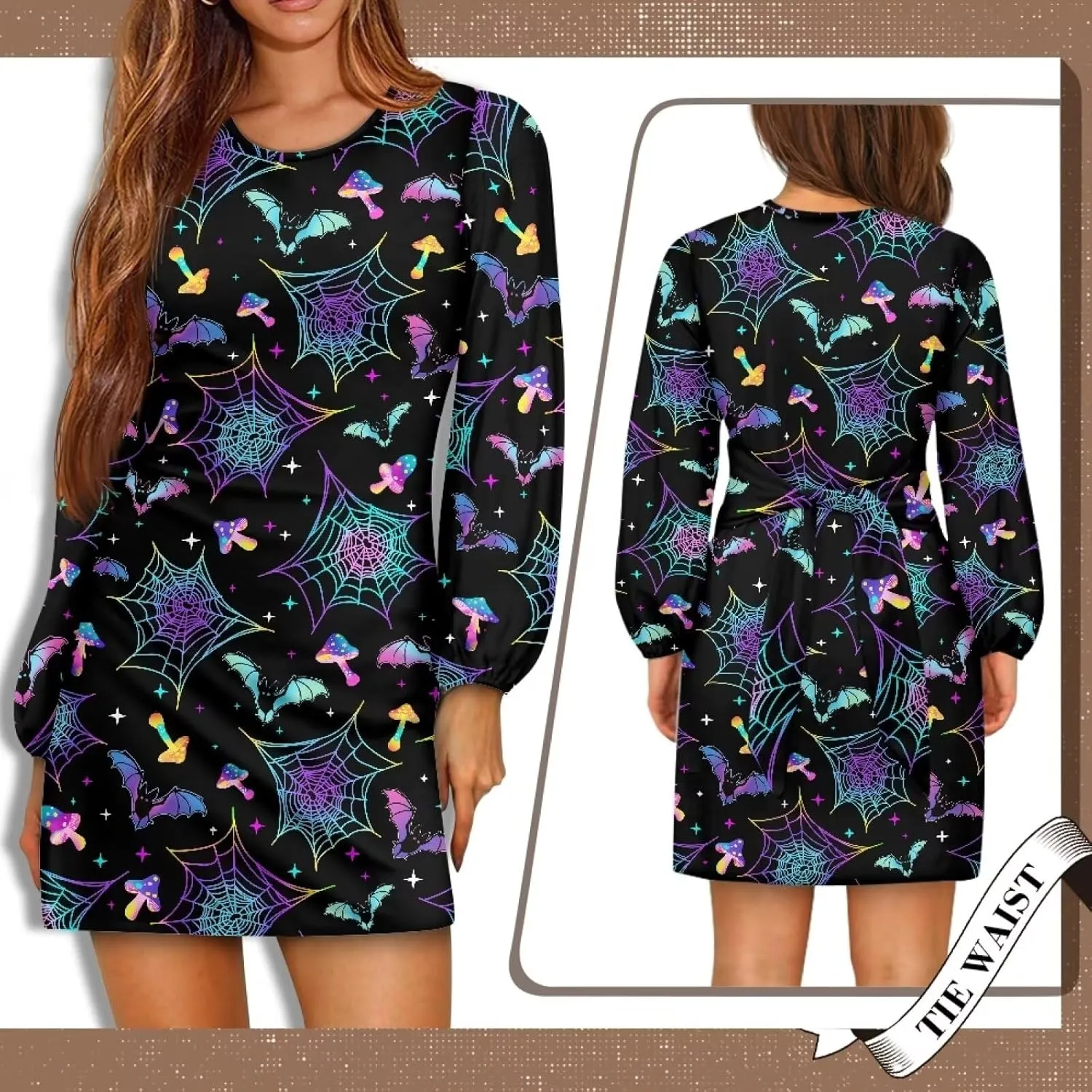 TODIYADDU Womens Long Sleeve Dress for Women Long Sleeve Tie Waist Elegant Cocktail Party Mini Fall Dresses Gifts Size S-XL