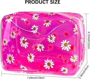 TSA Approved Toiletry Bag - White Daisy Pattern Print Clear Makeup Bag for Women Travel Vacation Bathroom Organizing (Clear)