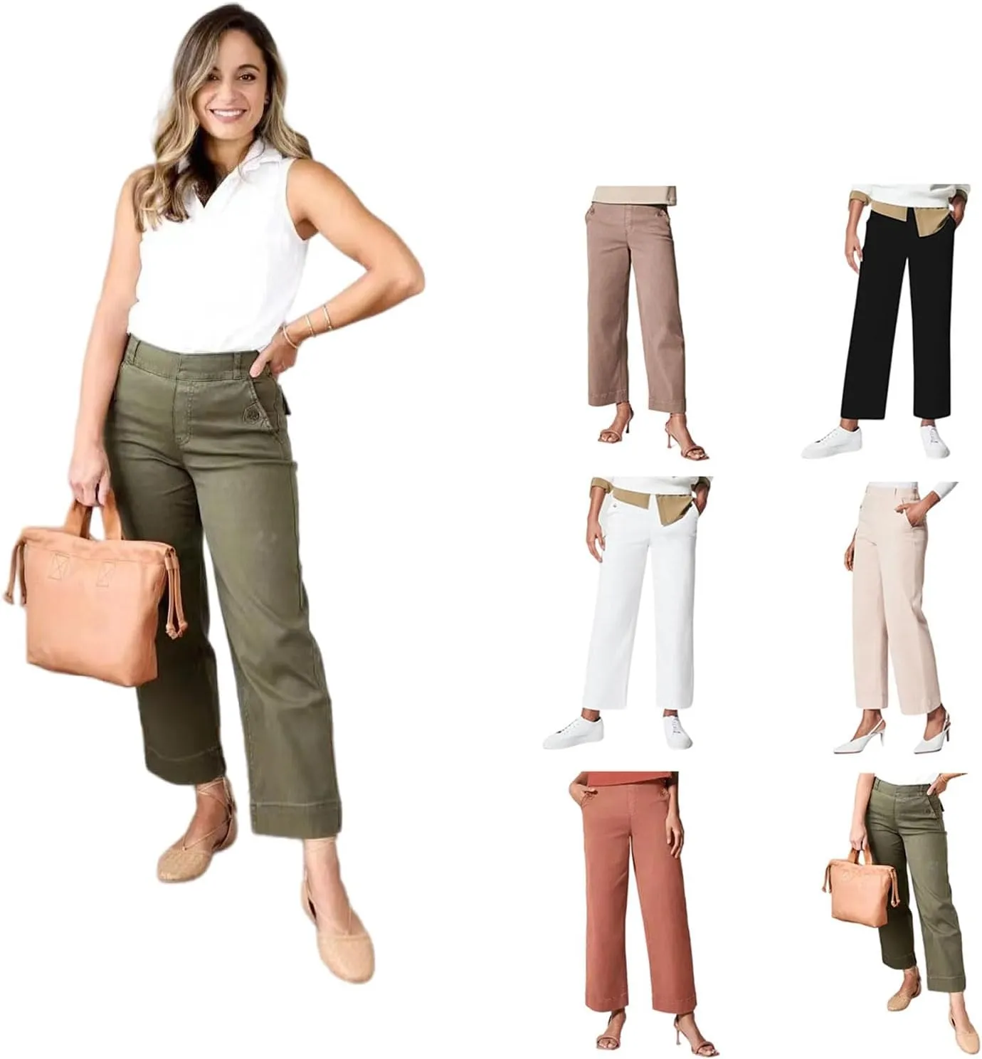 Tummy Control Twill Cropped Wide Leg Pant, Plus Size Wide Leg, Stretch Twill Cropped Wide Leg Pant, Small, Black
