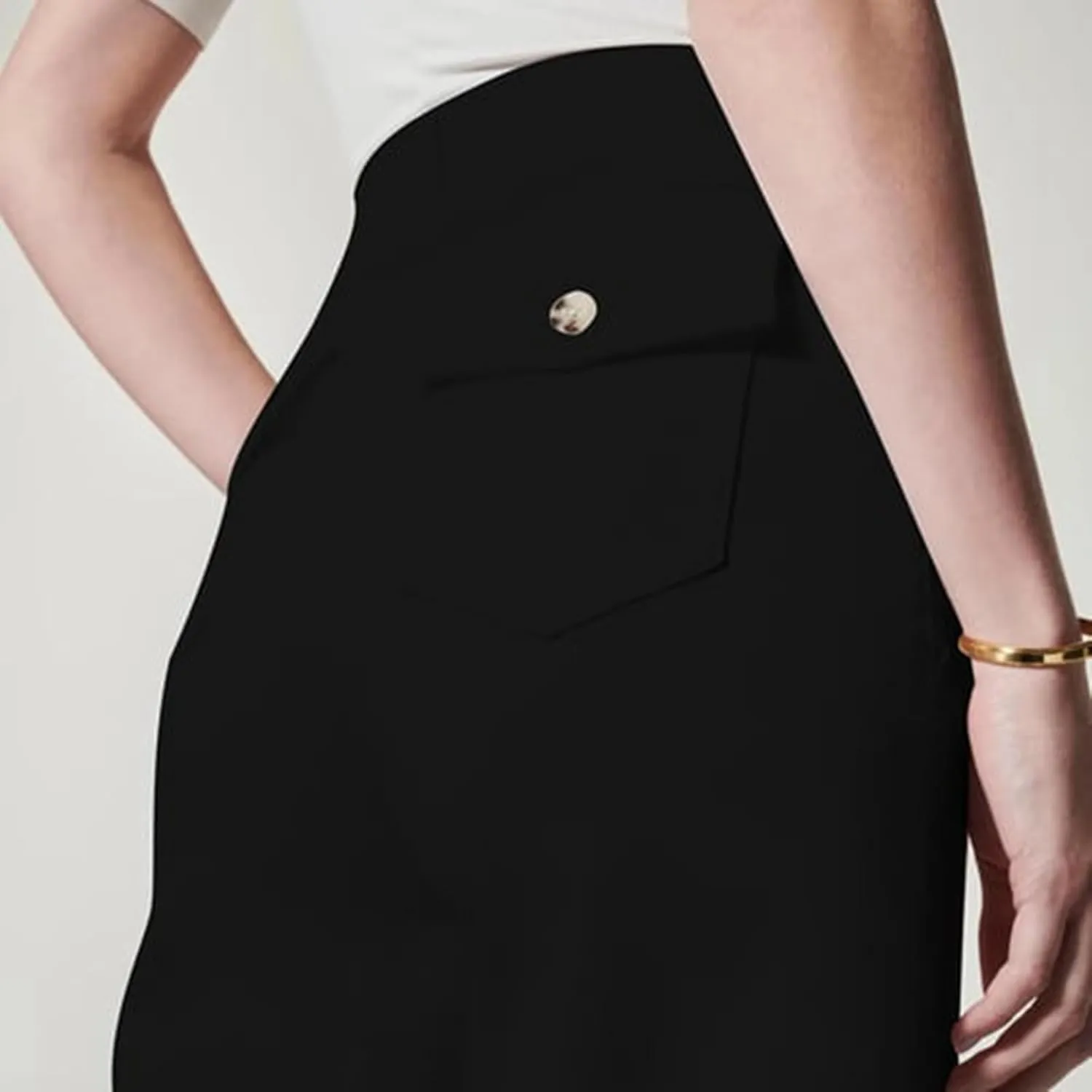 Tummy Control Twill Cropped Wide Leg Pant, Plus Size Wide Leg, Stretch Twill Cropped Wide Leg Pant, Small, Black