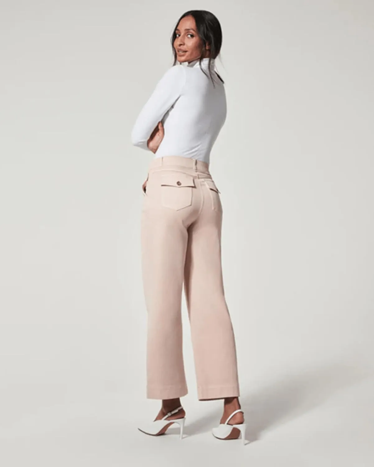 Tummy Control Twill Cropped Wide Leg Pant, Plus Size Wide Leg, Stretch Twill Cropped Wide Leg Pant, Small, Black