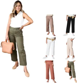 Tummy Control Twill Cropped Wide Leg Pant, Plus Size Wide Leg, Stretch Twill Cropped Wide Leg Pant, Small, Black