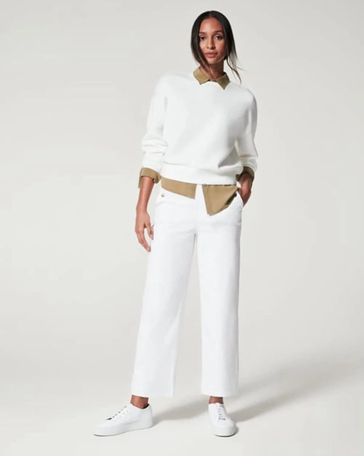 Tummy Control Twill Cropped Wide Leg Pant, Plus Size Wide Leg, Stretch Twill Cropped Wide Leg Pant, Small, Black