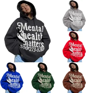 Unisex Y2k Grunge Hoodies Mental Health Print Casual Streetwear Hoodies Gothic Retro Y2k Harajuku Women Men Hoodies