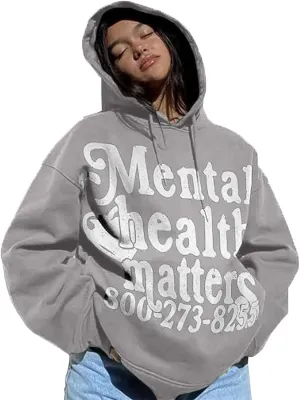 Unisex Y2k Grunge Hoodies Mental Health Print Casual Streetwear Hoodies Gothic Retro Y2k Harajuku Women Men Hoodies