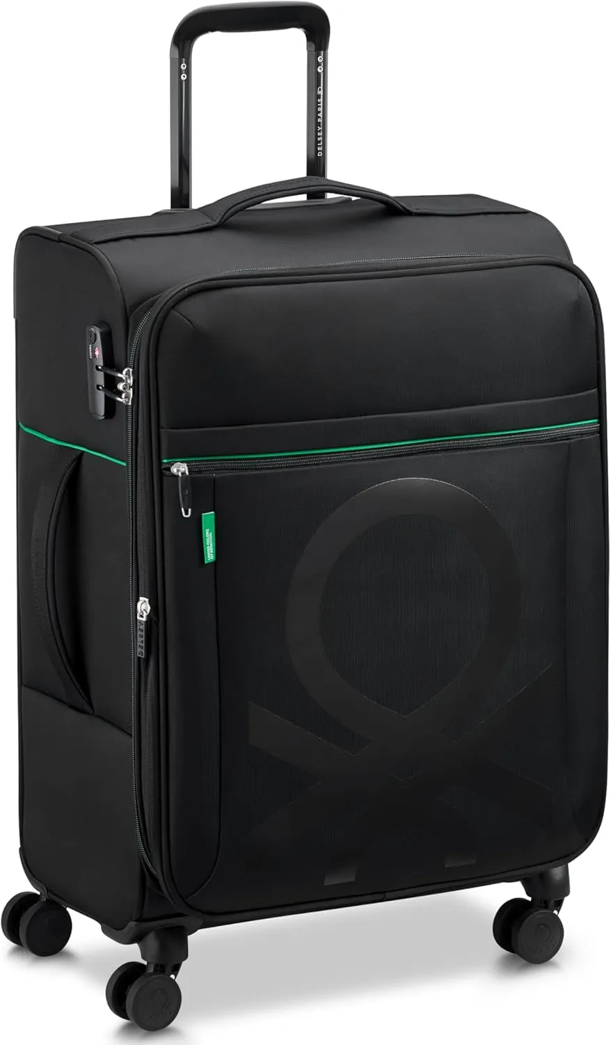 United Colors of Benetton Color Block Softside Expandable Luggage with Spinner Wheels, Black, Checked-Medium 23 Inch