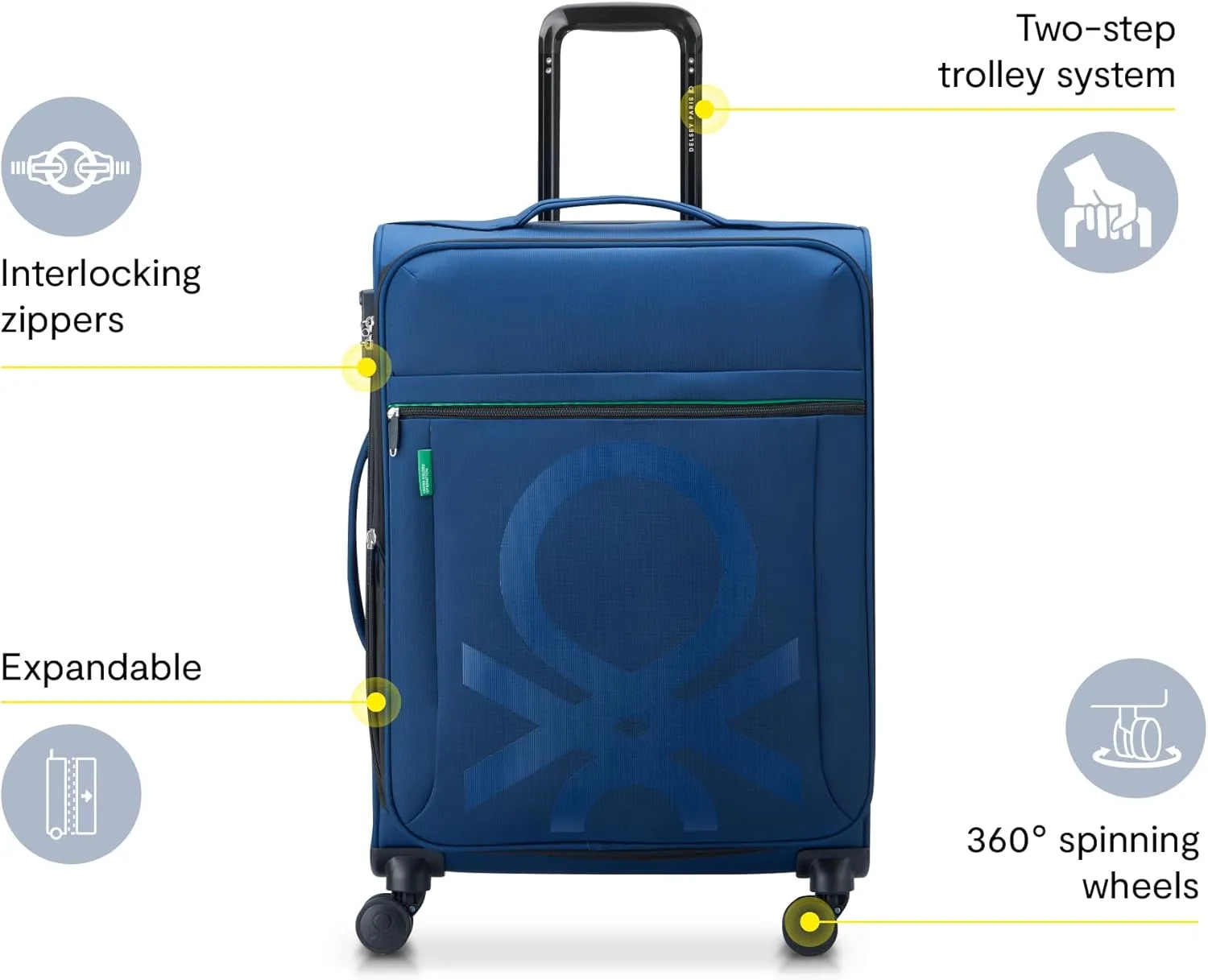 United Colors of Benetton Color Block Softside Expandable Luggage with Spinner Wheels, Black, Checked-Medium 23 Inch