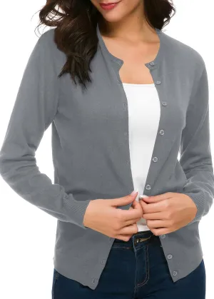 Urban CoCo Women's Long Sleeve Crew Neck Button Down Knit Cardigan Sweater