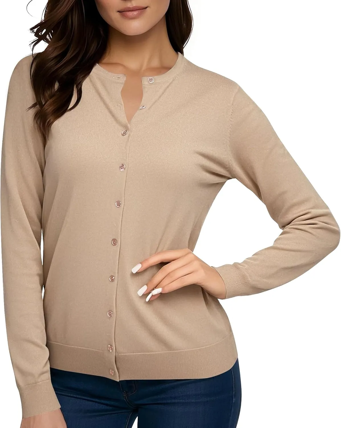 Urban CoCo Women's Long Sleeve Crew Neck Button Down Knit Cardigan Sweater