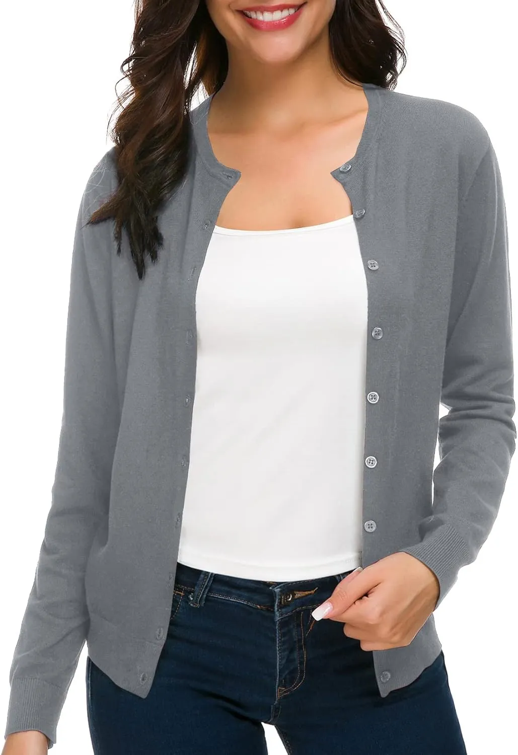Urban CoCo Women's Long Sleeve Crew Neck Button Down Knit Cardigan Sweater