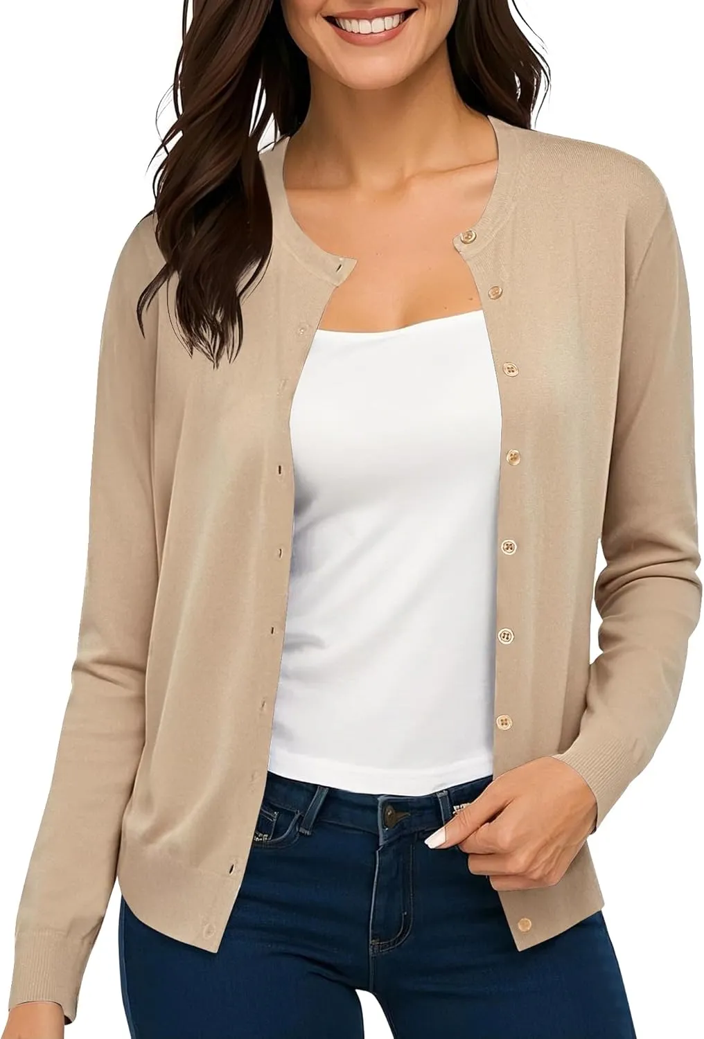 Urban CoCo Women's Long Sleeve Crew Neck Button Down Knit Cardigan Sweater