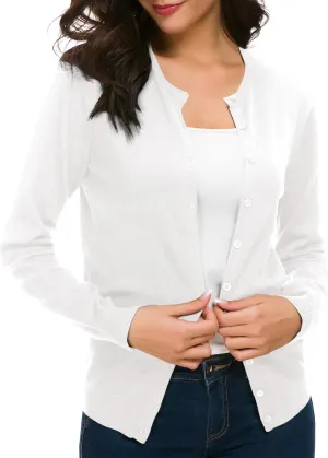 Urban CoCo Women's Long Sleeve Crew Neck Button Down Knit Cardigan Sweater