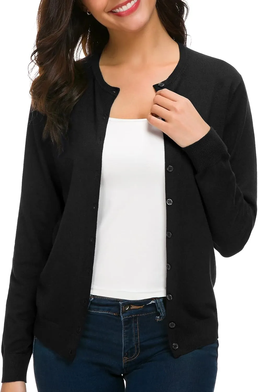 Urban CoCo Women's Long Sleeve Crew Neck Button Down Knit Cardigan Sweater