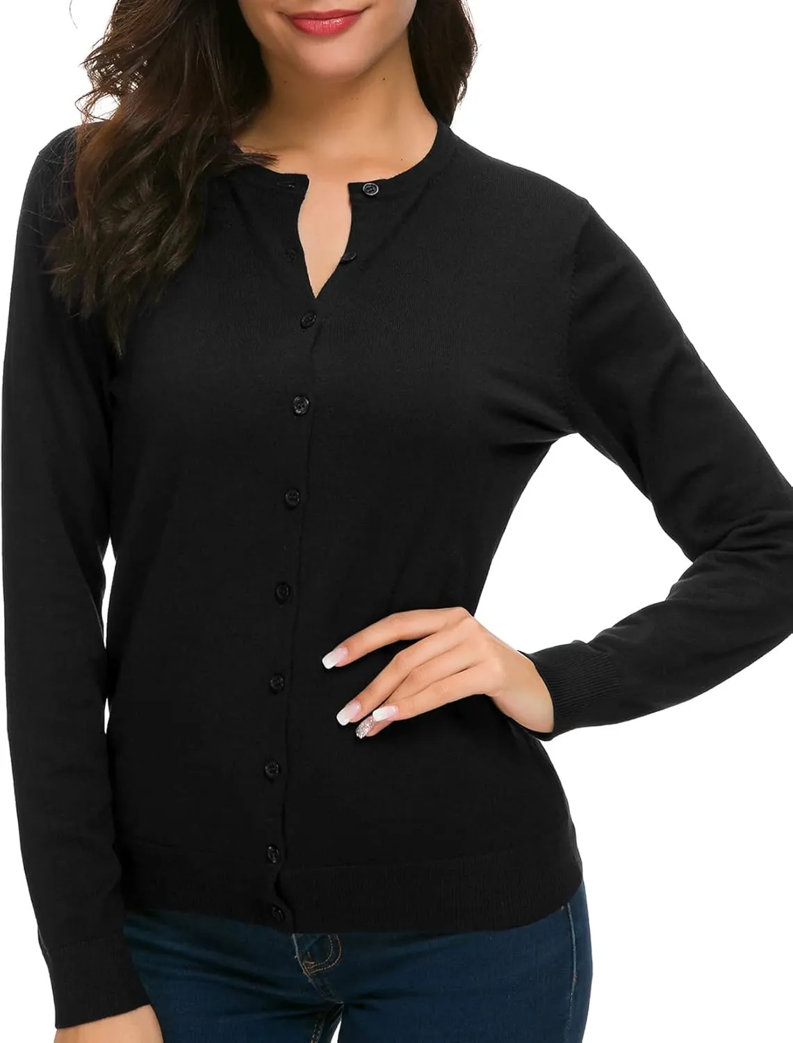Urban CoCo Women's Long Sleeve Crew Neck Button Down Knit Cardigan Sweater