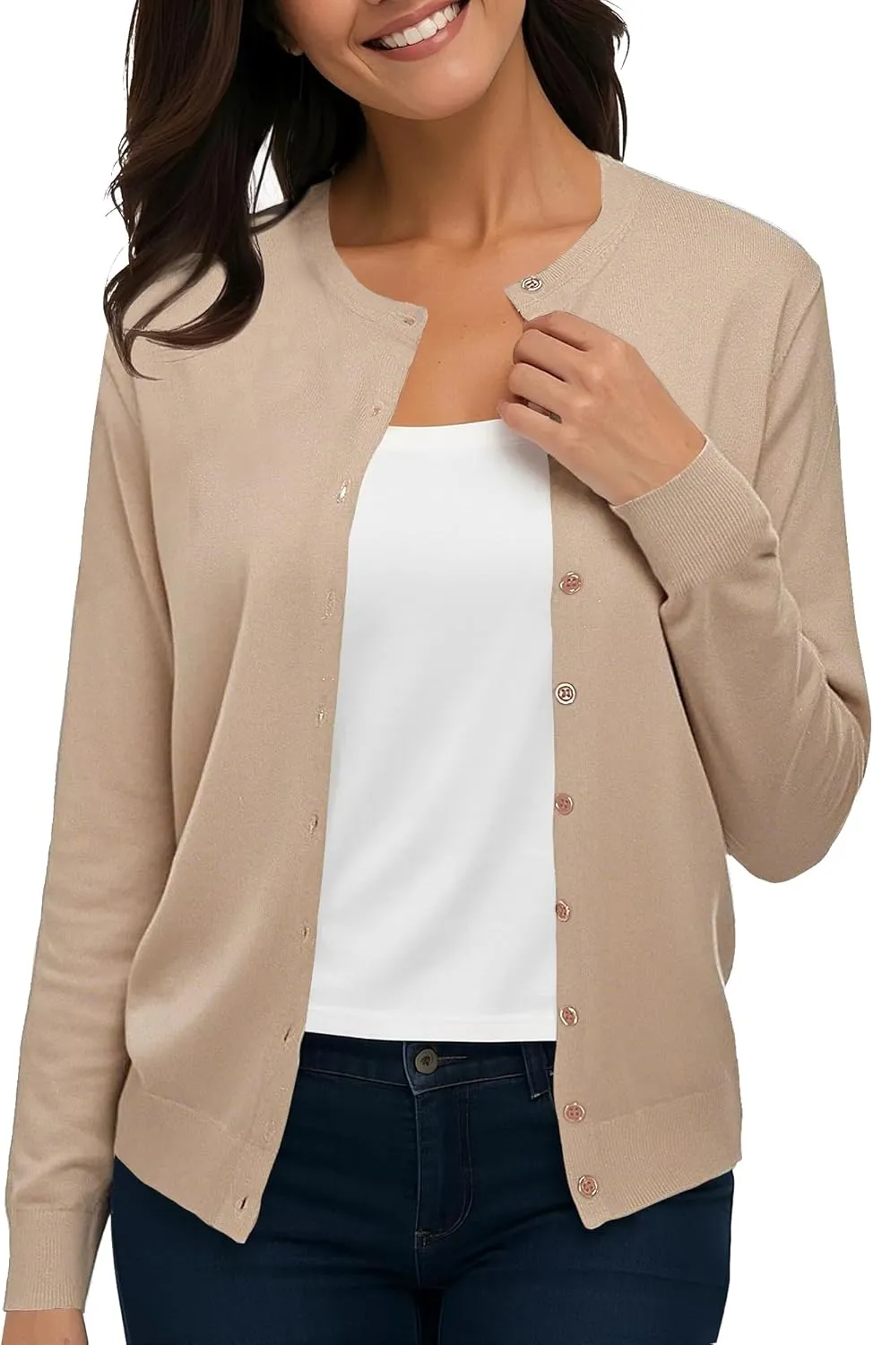 Urban CoCo Women's Long Sleeve Crew Neck Button Down Knit Cardigan Sweater