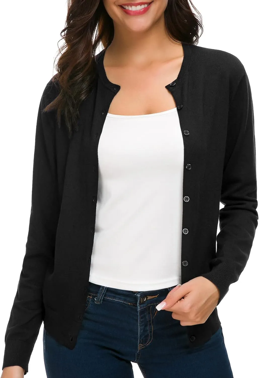 Urban CoCo Women's Long Sleeve Crew Neck Button Down Knit Cardigan Sweater