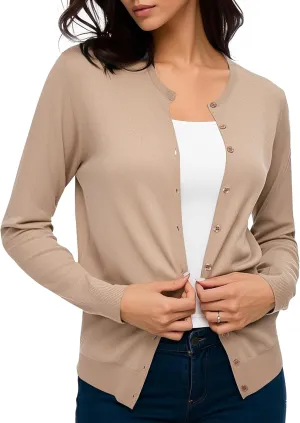 Urban CoCo Women's Long Sleeve Crew Neck Button Down Knit Cardigan Sweater