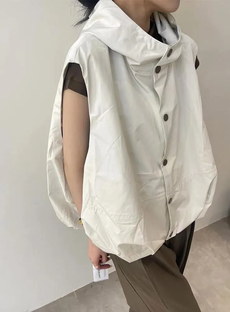 utcoco Womens Casual Lightweight Button Down Vest Cargo Oversized Ruched Hem Sleeveless Hoodie Jackets Tops